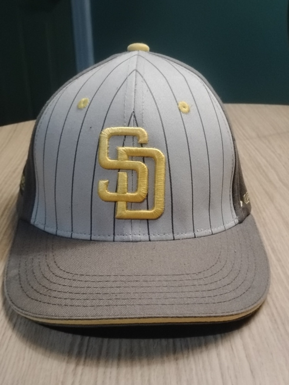 Brown Pinstripe Baseball Cap with Yellow Embroidered SD Logo